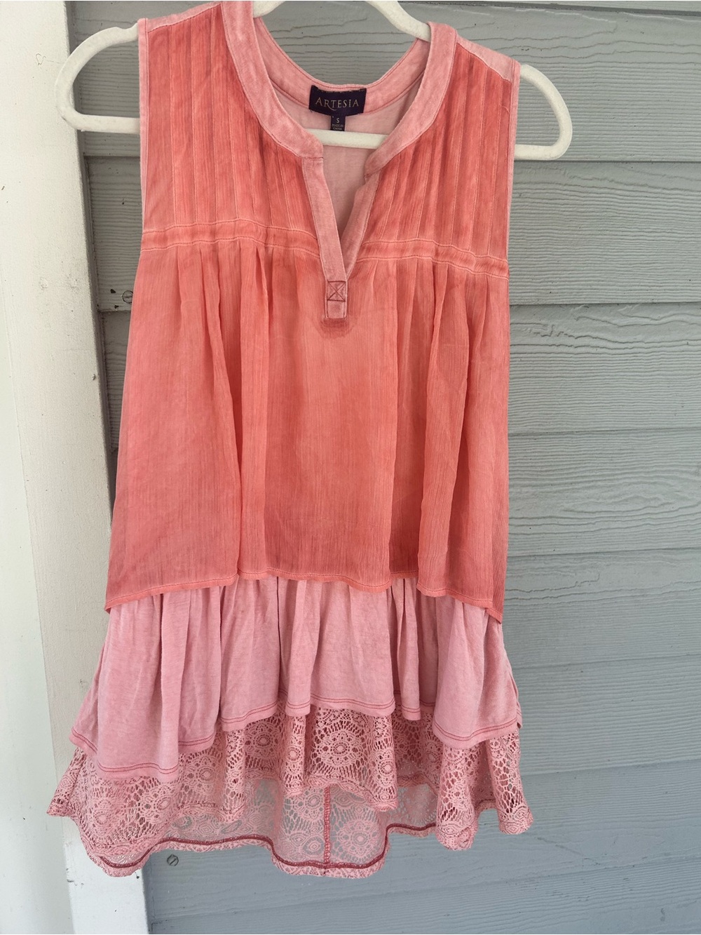 Coral Pink Sleeveless Tiered Tank Top